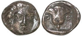 Greek
ISLAND off CARIA. Rhodos. Rhodes. (Circa 408-404 BC). 
AR Hemidrachm (10mm 1.57g)
Obv: Head of Helios facing slightly right
Rev: Rose, P-O, in s...