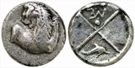 * Very Rare *
Greek
THRACE. Chersonesos. (Circa 357-320 BC)
AR Hemidrachm (10mm 2.07g)
Obv: Forepart of lion to right, head reverted 
Rev: Quadriparti...