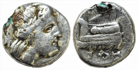Greek 
BITHYNIA. Kios. (Circa 350-300 BC).
AR Hemidrachm (10.8mm 1.74g)
Obv: Laureate head of Apollo right.
Rev: Prow of galley left
SNG Ashmolean 364...