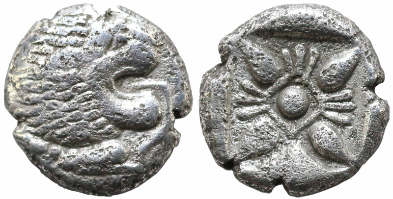 Greek
IONIA. Miletos. (6th-5th centuries BC).
AR Diobol (6.5mm 0.94g)
Obv: Fo...