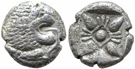Greek
IONIA. Miletos. (6th-5th centuries BC).
AR Diobol (6.5mm 0.94g)
Obv: Forepart of lion right.
Rev: Stellate pattern within incuse square.
SNG Kay...