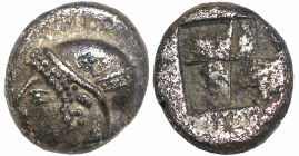 Greek
IONIA. Phokaia. (Circa 521-478 BC). 
AR Diobol (7.5mm 1.13)
Obv: Archaic female head left, wearing earring and helmet or close fitting cap.
Rev:...