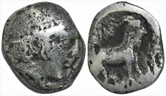 Greek
THRACE. Ainos. (Circa 435-405 BC). 
AR Diobol (8mm 1.06g)
Obv: Head of Hermes to right, wearing petasos 
Rev: Goat standing to right; vine-tendr...
