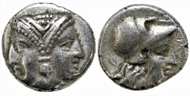 Greek
MYSIA. Lampsakos. (Circa 390-330 BC).
AR Diobol (9.2mm 1.19g).
Obv: Janiform female head,with circular earring 
Rev: [Λ-Α-M-Ψ-A] Head of Athena ...