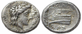 Greek
BITHYNIA. Kios. (Circa 350-300 BC). Miletos, magistrate.
AR Diobol (8.9mm 1.07g)
Obv: Laureate head of Apollo to right.
Rev: MIΛH-TOΣ Prow o...