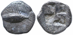 Greek
MYSIA. Kyzikos. (Circa 500 BC)
AR Obol (7mm 0.59g)
Obv: Tunny fish swimming to left
Rev: Quadripartite incuse square.
Von Fritze II, 5; cf....