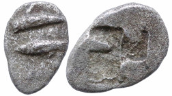Greek
MYSIA. Kyzikos. (Circa 550-480 BC).
AR Obol (9.7mm 0.78g)
Obv: Dolphin left above tunny left.
Rev: Quadripartite incuse square.
Von Fritze ...