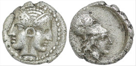 Greek
MYSIA. Lampsakos. Circa 390-330 BC.
AR Obol (6.5mm 0.67g).
Obv: Janiform female head, with circular earring.
Rev: Head of Athena to right, w...