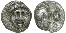 Greek
PISIDIA. Selge. (Circa 350-300 BC).
AR Obol (7.9mm 0.93g)
Obv: Facing gorgoneion
Rev: Helmeted head of Athena right; astragalos to right.
S...