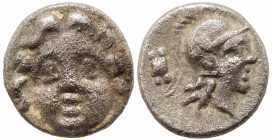 Greek
PISIDIA. Selge. (Circa 350-300 BC)
AR Obol (7.8mm 0.8g).
Obv: Facing gorgoneion
Rev: Helmeted head of Athena right; astragalos to left.
SNG...