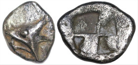 Greek
MYSIA. Kyzikos. (Circa 600-550 BC).
AR Hemiobol (6.2mm 0.43g)
Obv: Head of tunny left, with smaller tunny in mouth sideways.
Rev: Quadripart...