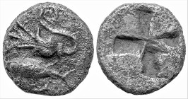 Greek
MYSIA. Kyzikos. (Circa 550-500 BC).
AR Hemiobol (5.9mm 0.44g)
Obv: Tunny right; below, lotus flower.
Rev: Quadripartite incuse punch.
Leu W...