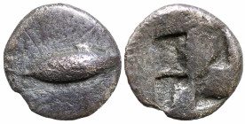 Greek Coins
MYSIA. Kyzikos. (Circa 520-480 BC).
AR Hemiobol (6.8mm 0.37g)
Obv: Tunny fish swimming left.
Rev: Quadripartite incuse square.
Von Fr...