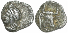 Greek
MYSIA. Kyzikos (Circa 460-410 BC)
AR Hemiobol (5.5mm 0.33g)
Obv: Head of Attis left, wearing Phrygian cap; below, tunny.
Rev: KY-ZI clockwis...