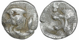 Greek
MYSIA. Kyzikos. (Circa 450-400 BC).
AR Hemiobol (6.3mm 0.38g).
Obv: Forepart of a boar left, retrograde K on its shoulder; to right, tunny up...
