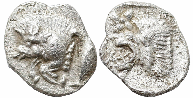 Greek
MYSIA. Kyzikos. (Circa 450-400 BC).
AR Hemiobol (6.5mm 0.42g)
Obv: Fore...