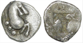 Greek
THRACO-MACEDONIAN REGION. Uncertain. (5th century BC).
AR Hemiobol (5.2mm 0.32g)
Obv: Forepart of horse right.
Rev: Quadripartite incuse squ...