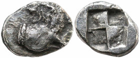 Greek
THRACE. Chersonesos. (Circa 386-338 BC).
AR Hemiobol (4.8mm 0.37g)
Obv: Forepart of lion right, head left.
Rev: Quadripartite incuse square....