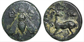Greek
IONIA. Ephesos. (Circa 390-300 BC).
AE Bronze (11mm 2.107g)
Obv: E - Φ. Bee.
Rev: Stag prancing left, head right; astragalos above.
Cf. SNG...
