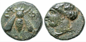 Greek
IONIA. Ephesos. (Circa 370-350 BC)
AE Chalkous (8.9g 1.25g)
Obv: Head of a female to left
Rev: E-Φ Bee.
SNG Copenhagen 256.