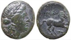 Greek
TROAS. Gargara. (4th century BC).
AE Bronze (17mm 6.39g).
Obv: Laureate head of Apollo r.
Rev: Horse running r.; thunderbolt below.
SNG Cop...