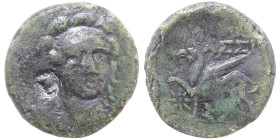 Greek
TROAS. Assos. (Circa 4th-3rd century BC).
AE Bronze (20.1mm 7.16g)
Obv: Head of Athena facing slightly r., wearing triple crested helmet; c/m...