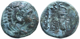 Greek
KINGS of MACEDON. Alexander III 'the Great' (336-323 BC). Uncertain mint in Western Asia Minor.
AE Bronze(15.2mm 5.28g)
Obv: Head of Herakles...