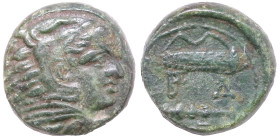 Greek
KINGS OF MACEDON. Alexander III "the Great" (Circa 336-323 BC)
AE Bronze (14.7mm 9.64g)
Obv: Head of Herakles right, wearing lion skin
Rev: ...