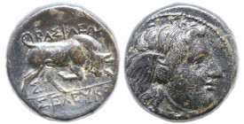 Greek
SELEUKID KINGDOM. Seleukos I Nikator (312-281 BC). Antioch.
AE Bronze (12mm 3.3g)
Obv: Winged head of Medusa right.
Rev: BAΣIΛEΩΣ ΣEΛEYKOY. ...