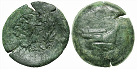 Greek
MYSIA. Kyzikos. 3rd century BC.
AE Bronze (26mm 14.81g).
Obv: Prow right
Rev: Boukranion within wreath.
Von Fritze III 11; SNG BN 438–9.