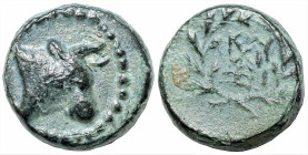 Greek
MYSIA. Kyzikos. (Circa 2nd-1st centuries BC)
AE Bronze (10mm 2.27g)
Obv: Head of bull right.
Rev: Monogram between KY / ZI; all within wreat...