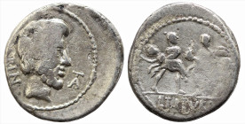 Roman Republican
L. Titurius L.f. Sabinus (89 BC).Rome
AR Denarius (17.9mm 3.28g)
Obv: SABIN Bare head of King Tatius to right; TA monogram to righ...
