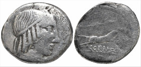 Roman Republican
C. Marcius Censorinus (88 BC)
AR Denarius (16mm 3.61g).
Obv: Laureate head of Apollo right
Rev: Horse galloping right; uncertain ...