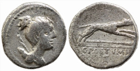 Roman Republican
C. Postimius (73 BC). Rome.
AR Denarius (15mm 3.76g)
Obv: Draped bust of Diana right, with bow and quiver over shoulder.
Rev: C P...