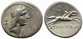Roman Republian
Calpurnius Piso Lf Frugi (67 BC)
AR Denarius (15.7mm 3.78g)
Obv: Laureate head of Apollo right, symbol behind
Rev: Horseman gallop...
