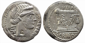 Roman Republican
L. Scribonius Libo (62 BC). Rome
AR Denarius (17.3mm 3.54g)
Obv: Head of Bonus Eventus to right; BON•EVENT downwards to right, LIB...