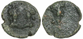 Roman Provincial
MYSIA.Kyzikos. Britannicus, with Octavia and Antonia (41-55 AD)
AE Bronze (12mm 1.6g)
Obv: NЄOC ΓЄPMANIKOC / K - Y Bare head of Br...