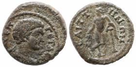 Roman Provincial Coins
LYDIA. Saitta. Geta, Caesar (198-209 AD).
AE Bronze (14.3mm 2.97g)
Obv: Λ CEΠ ΓETAC K. Bareheaded and draped bust right.
Re...