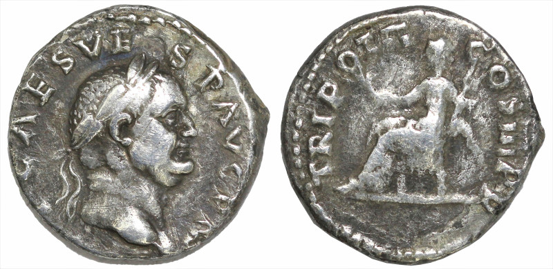 Roman Imperial
Vespasian (69-79 AD). Rome.
AR Denarius (15mm 3.11g)
Obv: IMP ...