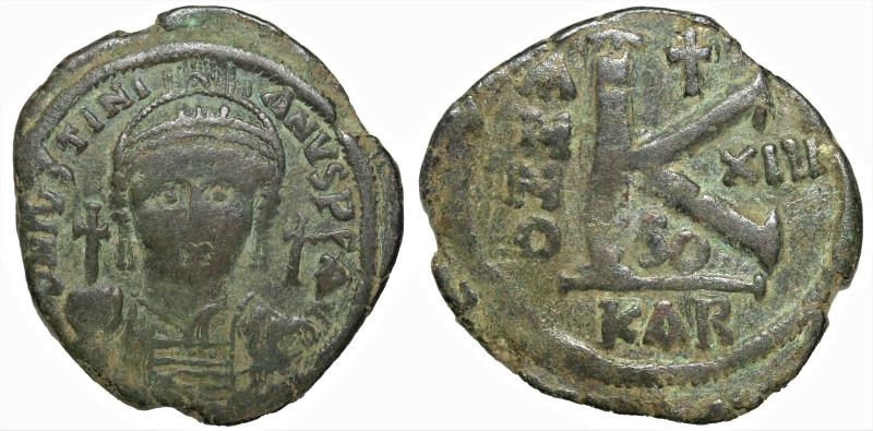 Byzantine
Justinian I (527-565 AD). Carthage. Dated RY 13 (539/40 AD)
AE Folli...