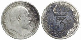 World
GREAT BRITAIN. Edward VII (1901-1910 AD).
3 Pence 1908 (14mm 1.28g)
Spink 3984