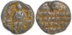 Byzantine Lead Seal (11th-12 th centuries)
Obv: Mary, seated on the throne, holding the child Jesus in her arms. Maphorion is wearing.
Rev: 5 (Five)...
