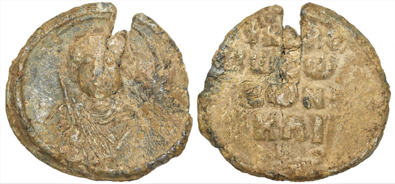 Byzantine Lead Seal (11th-12th Centuries)
Obv: Uncertain saint, holding a spear...