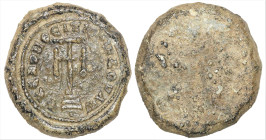 Byzantine Lead Seal (11th Century)
Obv: Patriarchal cross on steps, circular legand.
Rev: Blank
(16.14g 21.5mm Diameter)
