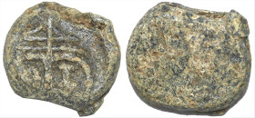 Byzantine Lead Seal ( 6th century)
Obv: Cruciform monogram
Rev: Blank
(3.38 g, 10.3 mm diameter)