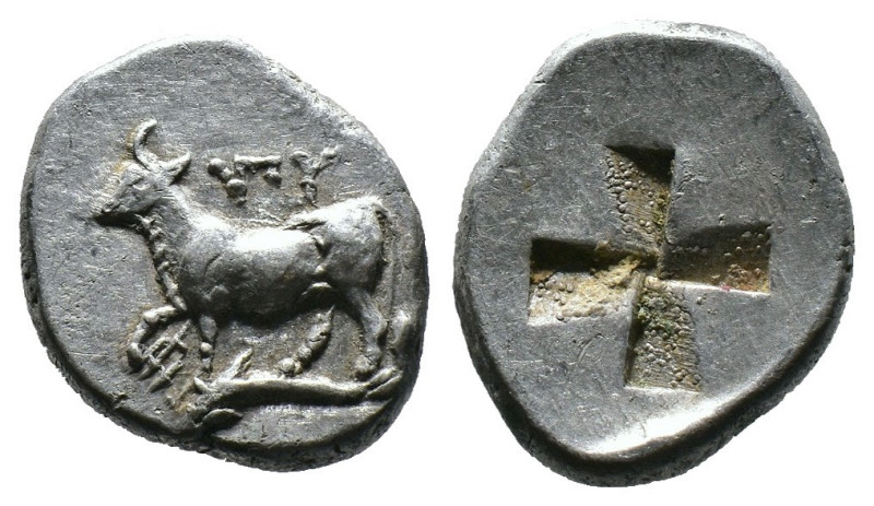 (Silver, 3.83g )

THRACE, Byzantion AR Drachm, c. 387/6-340 BC

Obv: ΠΥ, Bul...