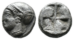 (Silver, 0.95g 8mm)

Lonia, Phokaia, c. 521-478 BC. AR Obol.