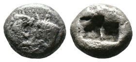 (Silver, 3.24g 12mm)
Kroisos(561-546 BC). AR 1/3 stater. Confronted foreparts of lion (facing right) and bull (facing left)
Two incuse squares, one ...