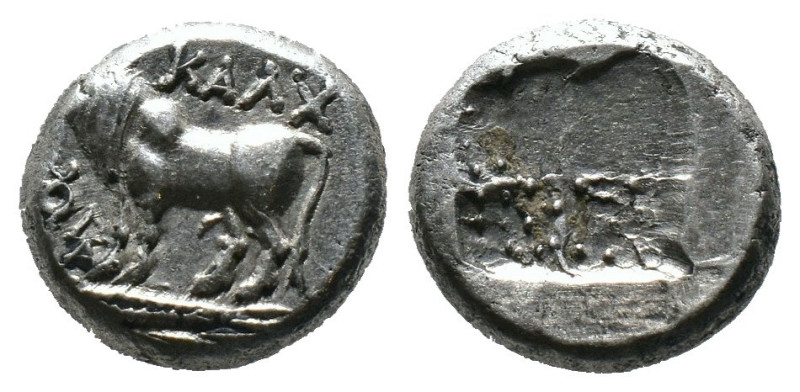 (Silver, 3.77g 13mm)

Kalchedon, Bithynia. AR Drachm 386-340 BC.

Bull stand...