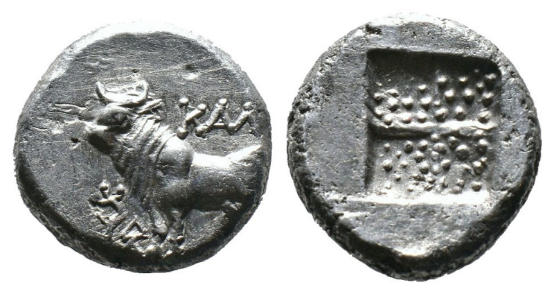 (Silver, 3.74g 14mm)

Kalchedon, Bithynia. AR Drachm 386-340 BC.

Bull stand...